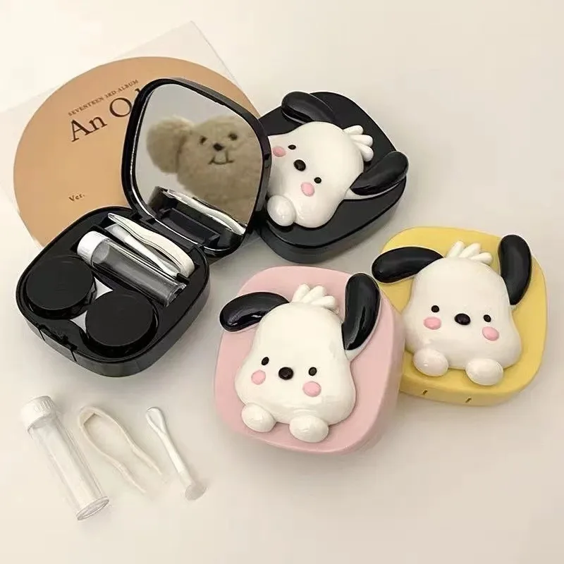 New Kawaii Pachacco Contact Lens Case Cartoon Cute Sanrio Dog Portable Contact Lens Box with Mirror Girls Travel Gifts