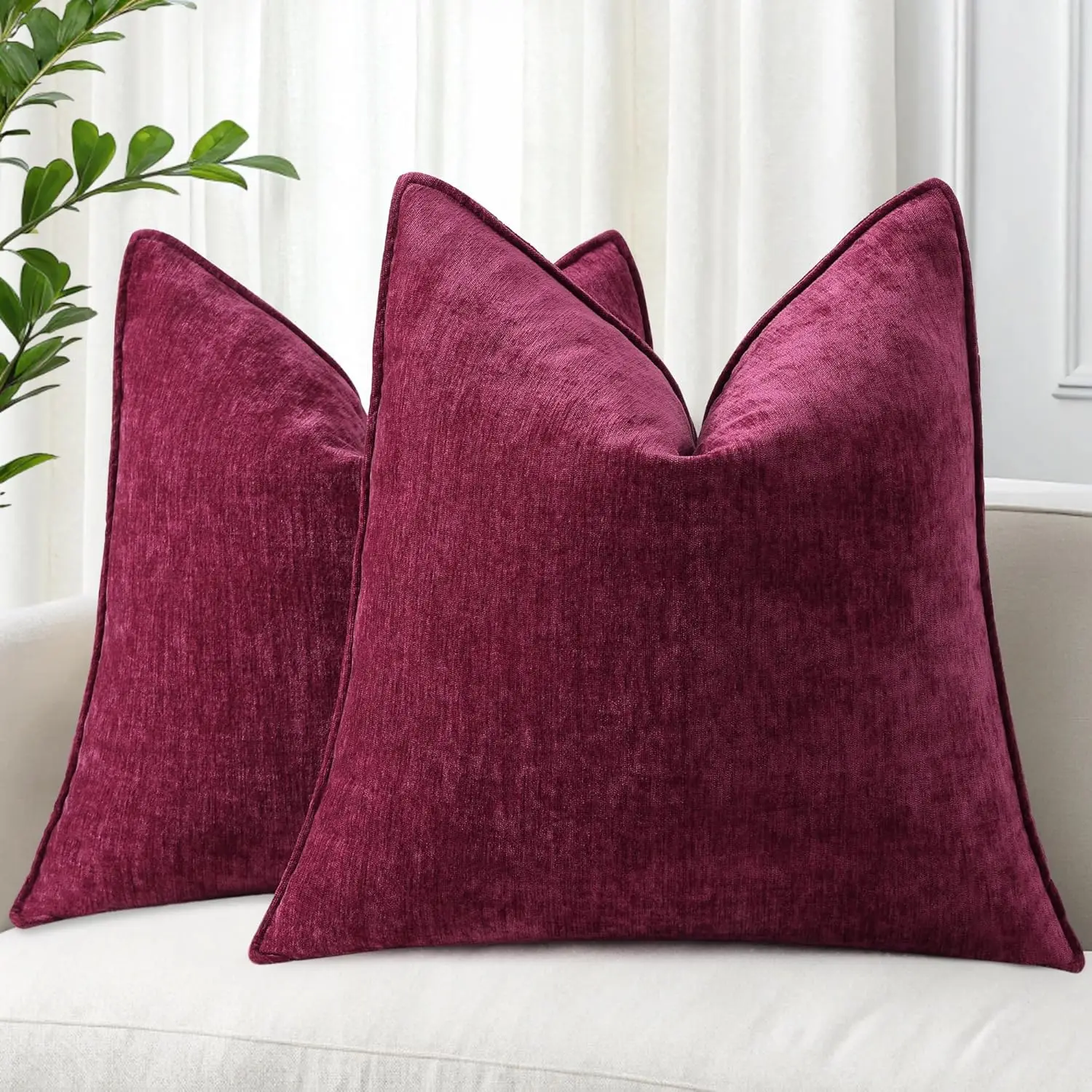 

Couch Throw Pillow Covers 22X22 Set Of 2, Decorative Soft Chenille Pillow Covers With Elegant Design For Sofa Bed Living Room