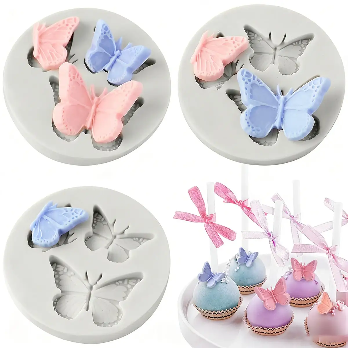 2 Pcs Mini Butterfly Fondant Silicone Mold Cute Soap Epoxy Resin Mold Candy Chocolate Molds for Sugarcraft Cake Decorating