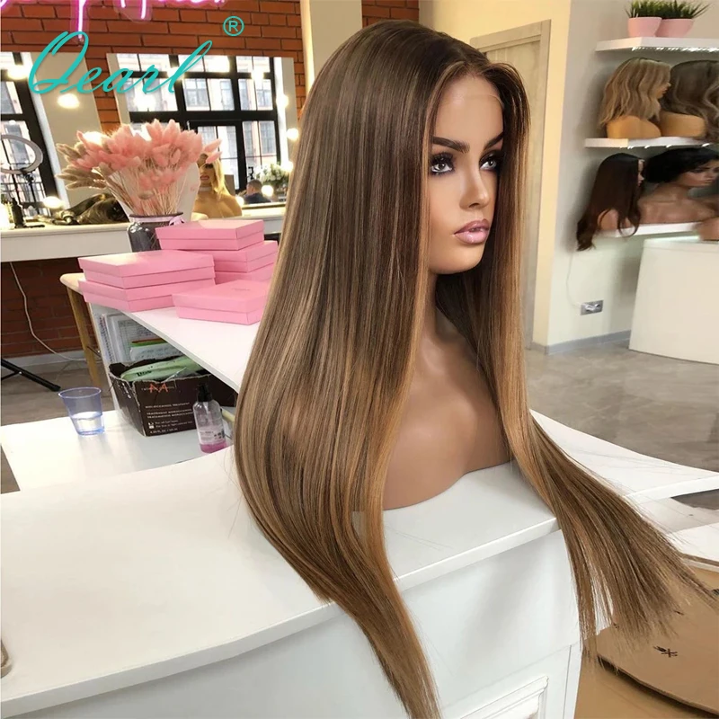 

Natural Brownish Blonde Lace Front Wig Straight Light Brown Highlights Wigs Ladies of Real Hair 360 Full Lace Frontal Wig Qearl