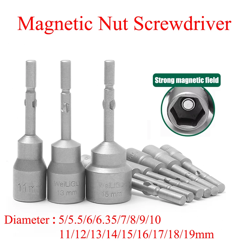 

Magnetic Nut Screwdriver Hex Key Set Drill Bit Adapter Power Drills Impact Drivers Socket Kit 5 5.5 6 6.35 7 8 9 10 11 12-19mm