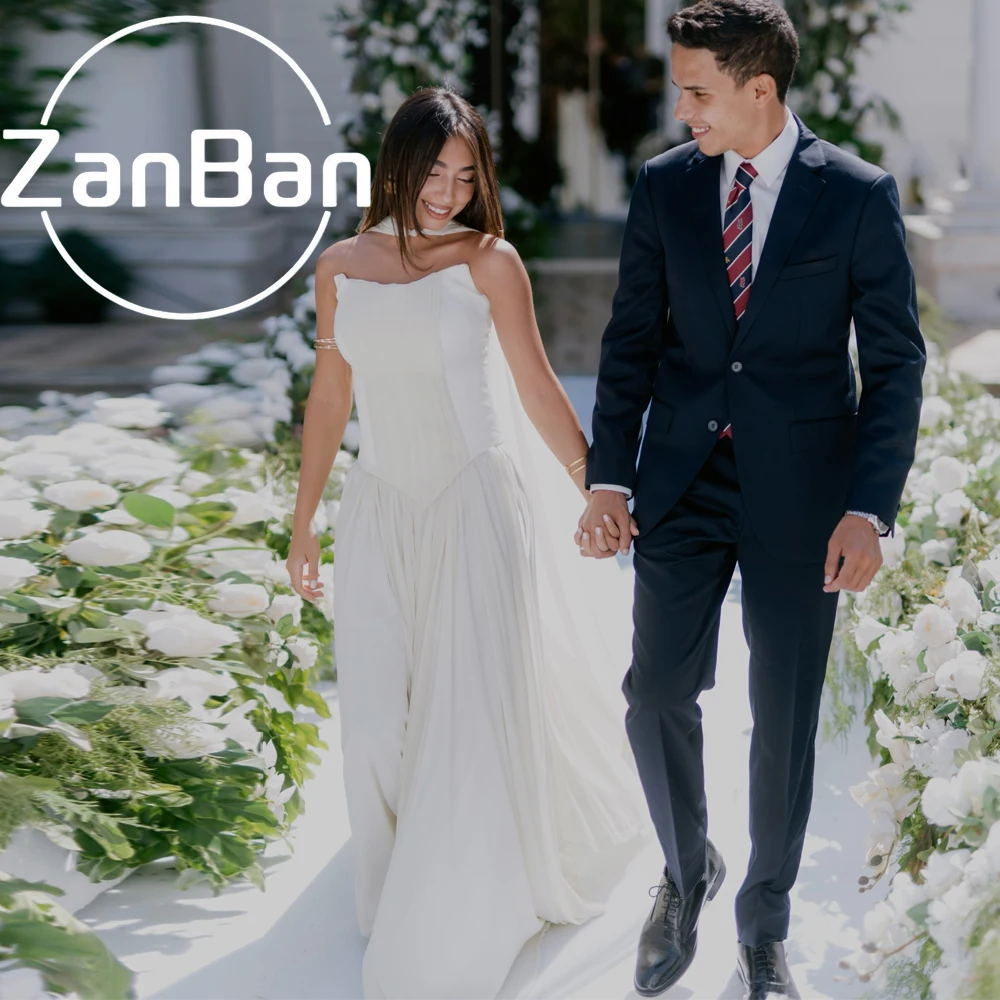 ZanBan 2026 Simple Strapless Wedding Dress for Woman Bride Chiffon Scarf Vestido De Casamento Vestidos Novias Boda