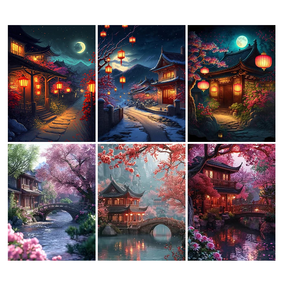 Park House Scenery Diamond Painting Kits Diy Mosaic Art Full Rhinestone Embroidery Retro Pavilion Picture Wall Decor AA5300