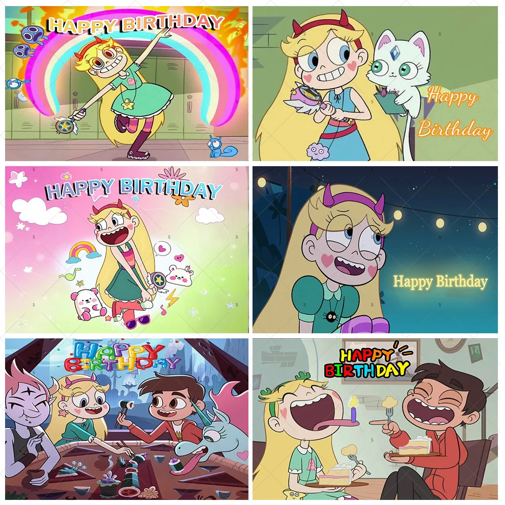 

Disney Star Butterfly‌ Princess Theme Girl Birthday Party Decor Background Banner Cartoon Backdrop Supplies Photo Shoot Props