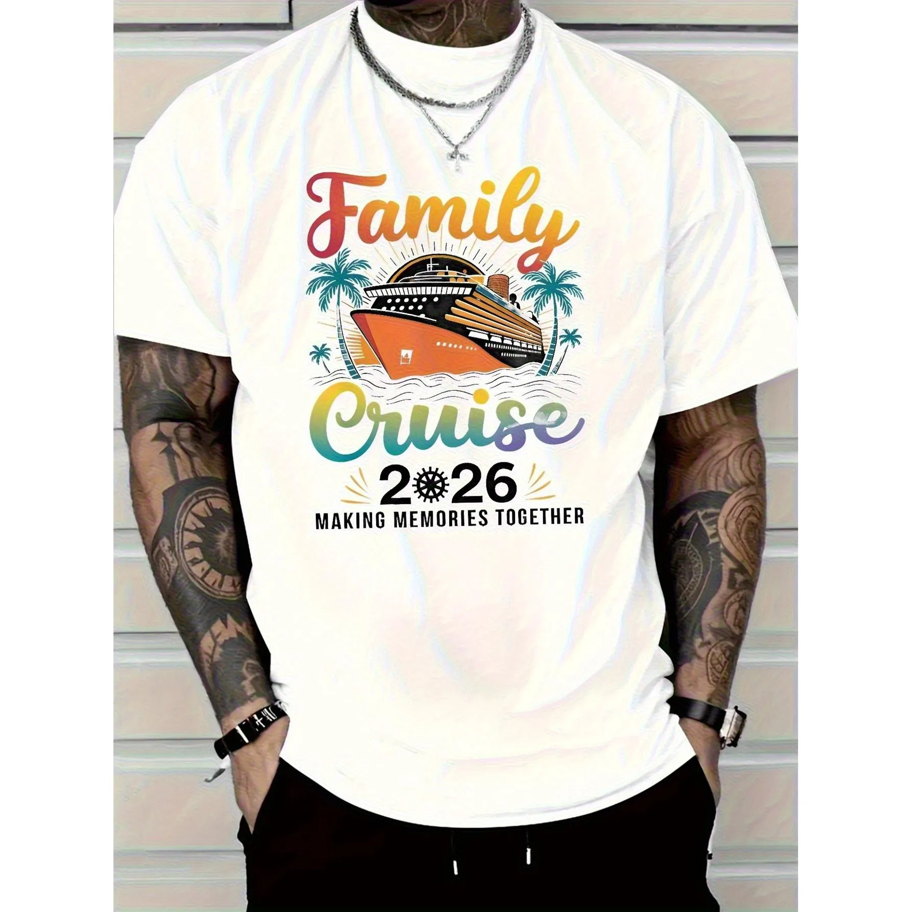 Family Cruise 2026 Making Memories Together Graphic T-Shirt Men Casual Cotton Tee for Vacation