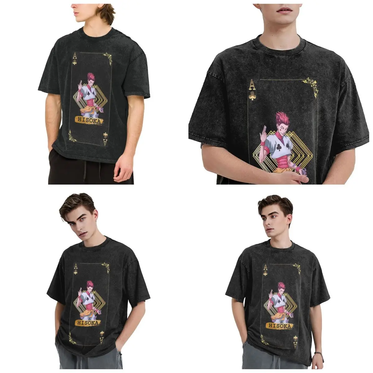 Streetwear T-Shirts Hisoka Anime Hunter X Hunter Phantom Troupe Chrollo Washed T Shirt Short Sleeve Hip Hop T-Shirt Tops Tees