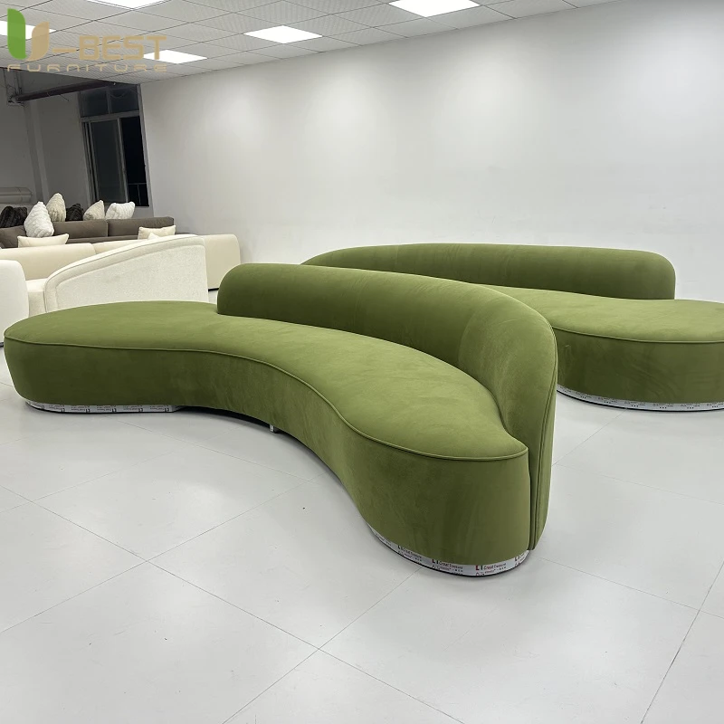U-best Hotel Lobby Curved Conversation Sofa French Inspired Velvet Sofa Couch for Corporate Lounge Luxury Reception