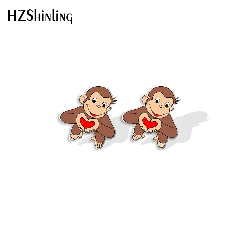 2023 New Cute Monkey with Banana Stud Earring Funny Animal Acrylic Resin Earrings Epoxy Handmade Jewelry Gifts Friends