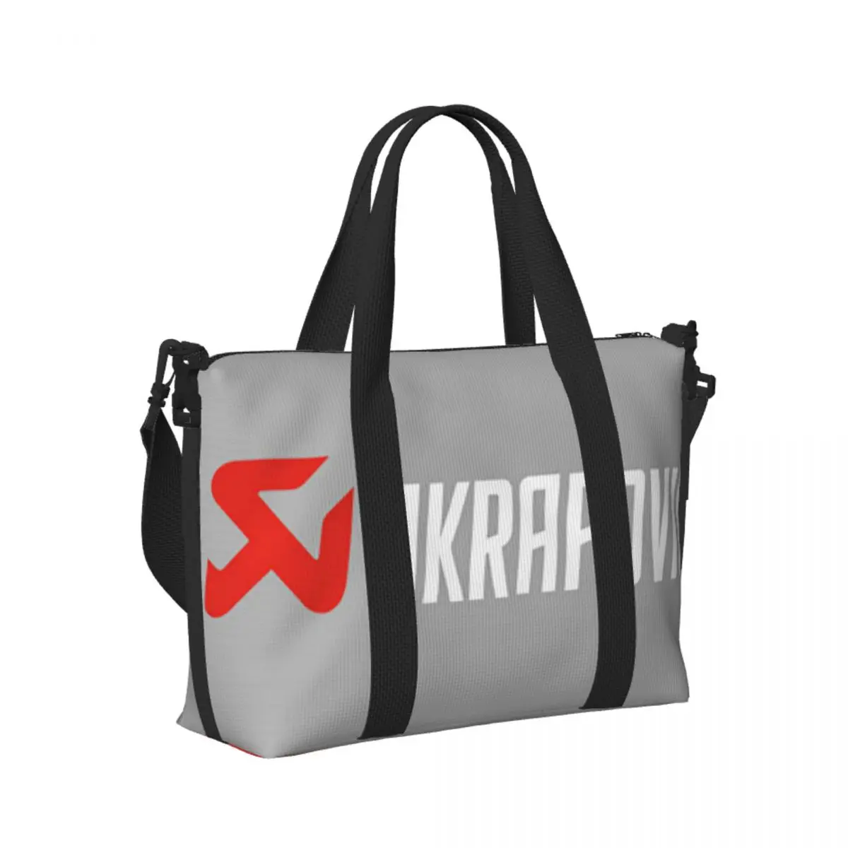 

Custom Akrapovics Logo AKS Motorcycle Exhaust Beach Travel Bag Tote Bags for Gym Sport Women Shopping Duffle Shoulder Bag