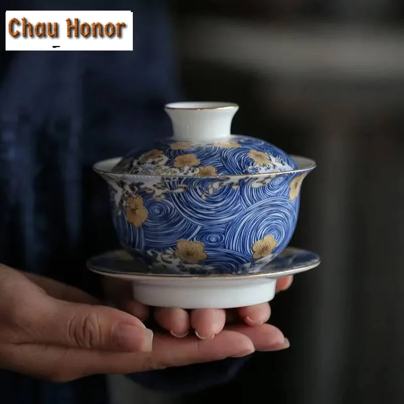 150ml Starry Sky Enamel Color Gaiwan Vintage Tea Tureen Tea Bowl with Lid Kit Tea Maker Cover Bowl Chinese Tea Set Ornaments