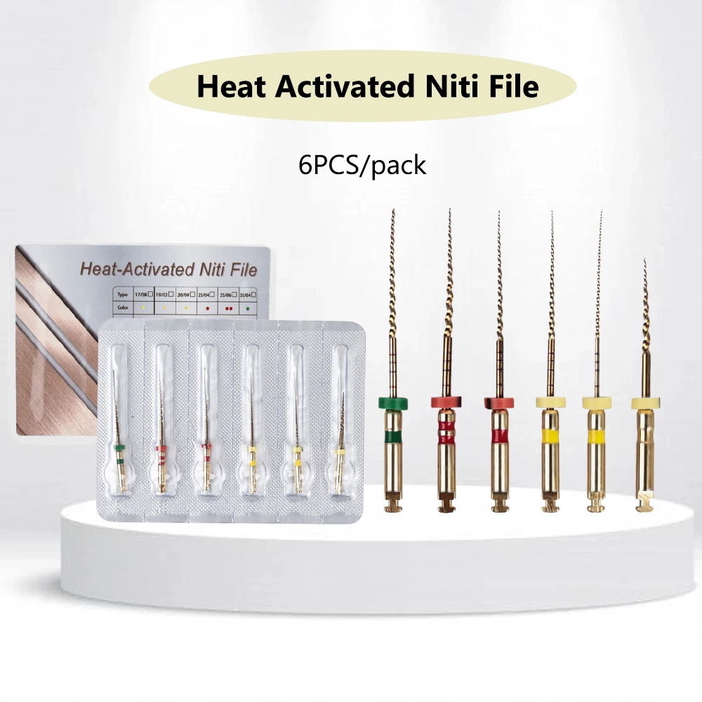 6 ชิ้นทันตกรรม Endo แฟ้มทันตกรรมโรตารี่ Niti แฟ้มความร้อนเปิดใช้งาน Endodontic แฟ้มเครื่องยนต์ใช้สําหรับ Root Canal Treatment เครื่องมือทันตแพทย์