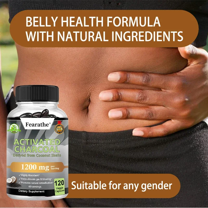 Activated Charcoal Supplement - Helps Relieve Gas and Bloating, Natural Detoxification with Coconut Shell, Non-GMO, Gluten-Free