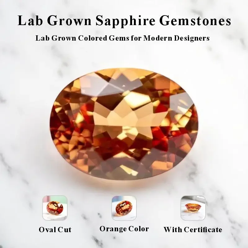 

Oval Shape Orange Color Lab Grown Sapphire Charms Gemstones for Diy Jewelry Making Pendant Material Selectable AGL Certifica