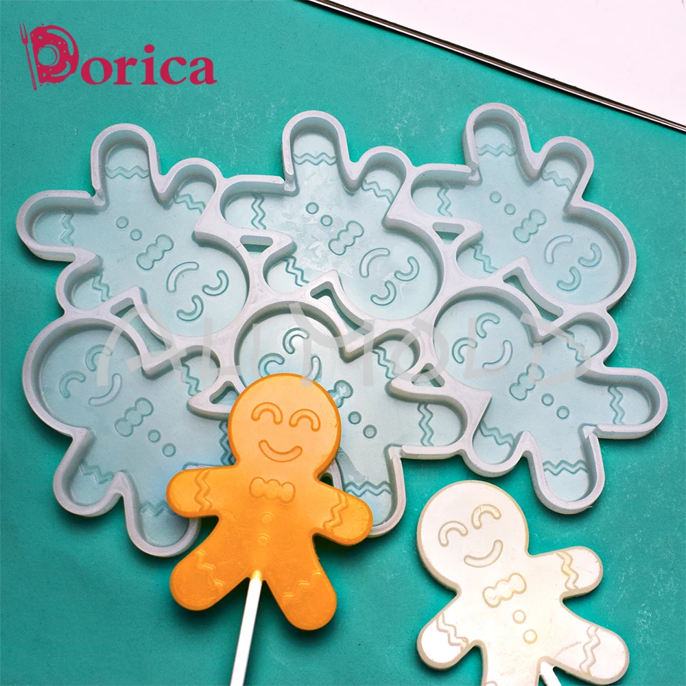 Dorica Gingerbread Man Lollipop Epoxy Mold Christmas Chocolate Cake Silicone Mould Kitchen Bakeware Cake Decorating Tools