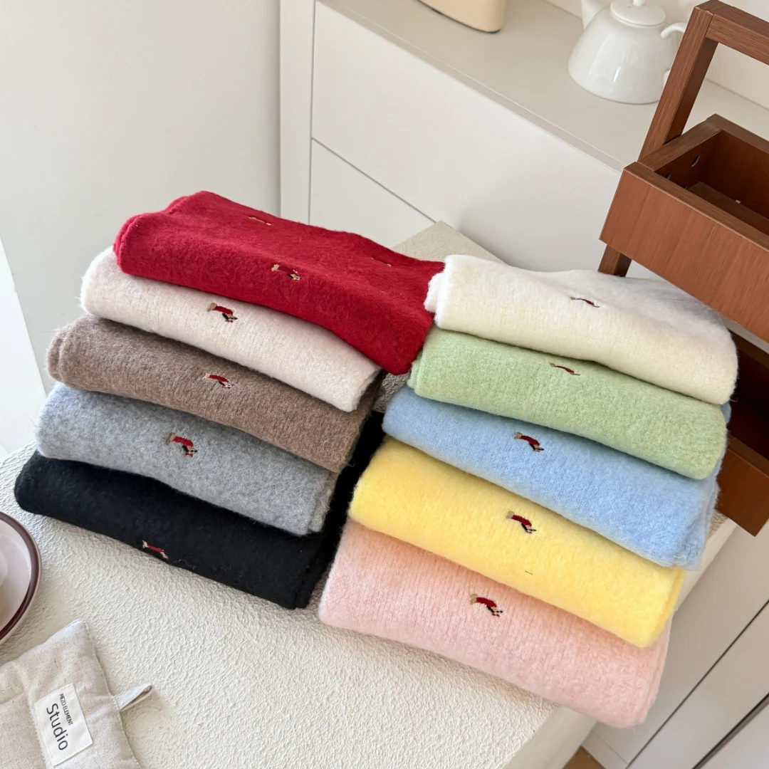 Cute Embroidery Dachshund Dog Scarf Women Soft Warm Wool Feeling Shawl Solid Neckerchief Fashion Lady Daily Neck Wrap Gifts