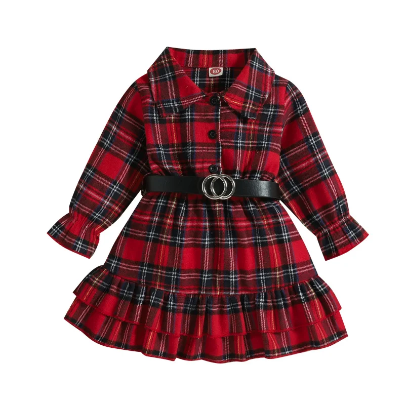 

Children's Clothing British Style22Autumn and Winter New Christmas Plaid Ruffle Dress for Toddlers and Young Children In Stock