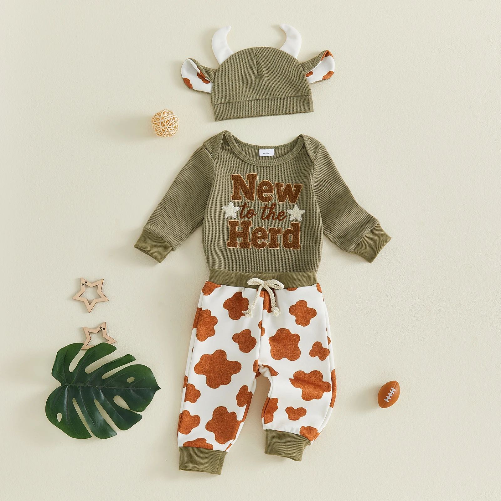 3pcs Set Baby Boy Fall Outfits Letter Embroidery Long Sleeve Romper and Pants Hat Cute Boys Clothing Set