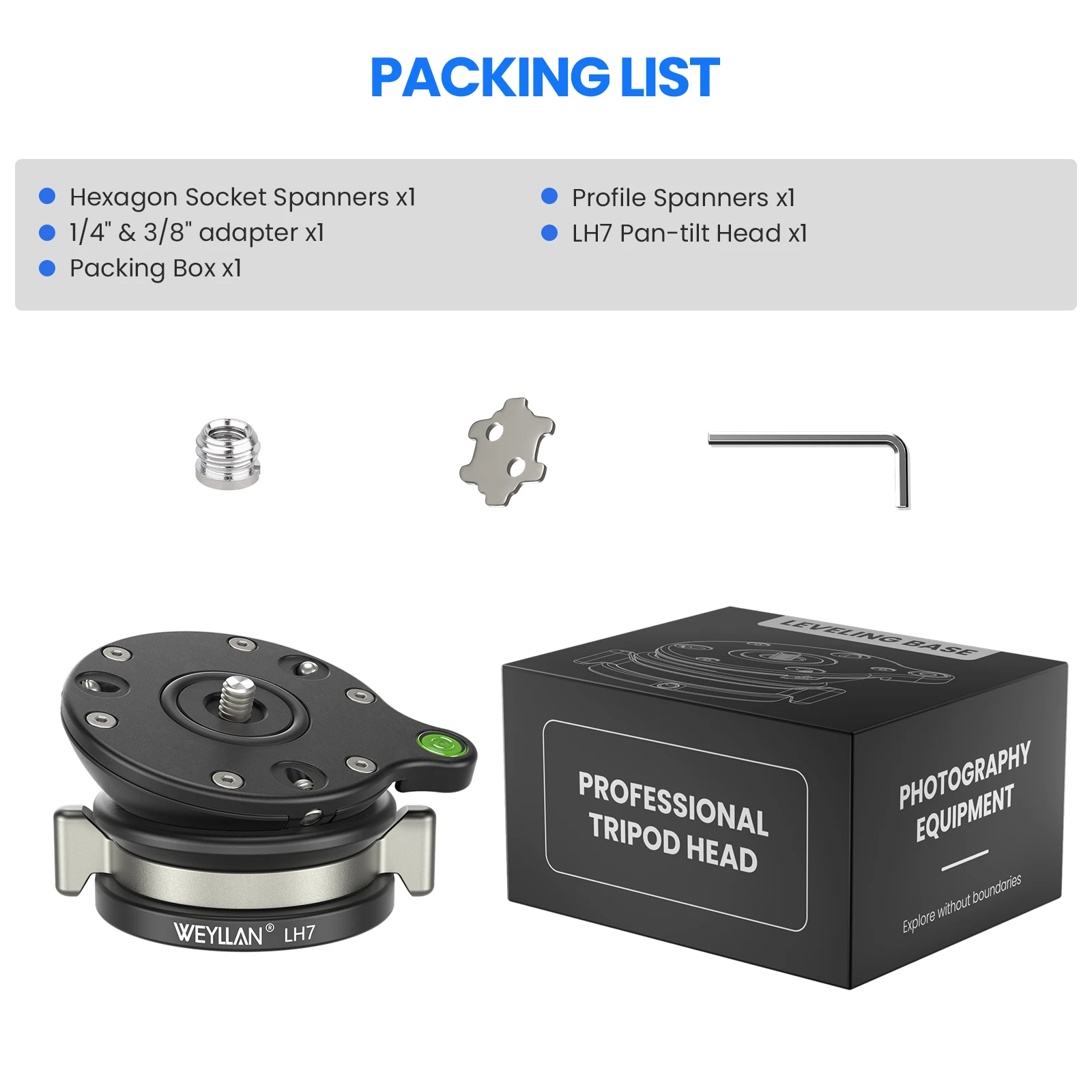 WEYLLAN LH5/LH6/LH7 Stativ-Nivellierbasis Kamera-Nivellierer Aluminiumlegierung Kopf 10/15/20kg Traglast 14 ° /15 ° 360-Grad-Neigung ° Pan-Adapter-Schraube – Detail 9