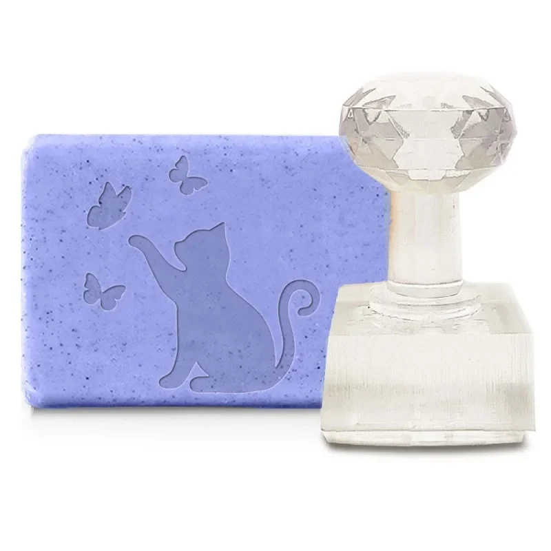 

1PC Handmade Soap Stamp Cat DIY Acrylic Stamp Soap Butterfly Embossing Stamp Soap Chapter Imprint for Handmade Cookie