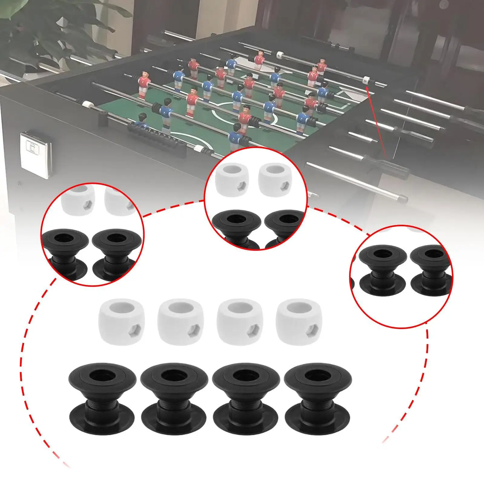 4 Pieces Foosball Bushings Bearing Rods Lightweight Inner Height 23-34mm Table Soccer Replace Parts with Goalie Stop Rings