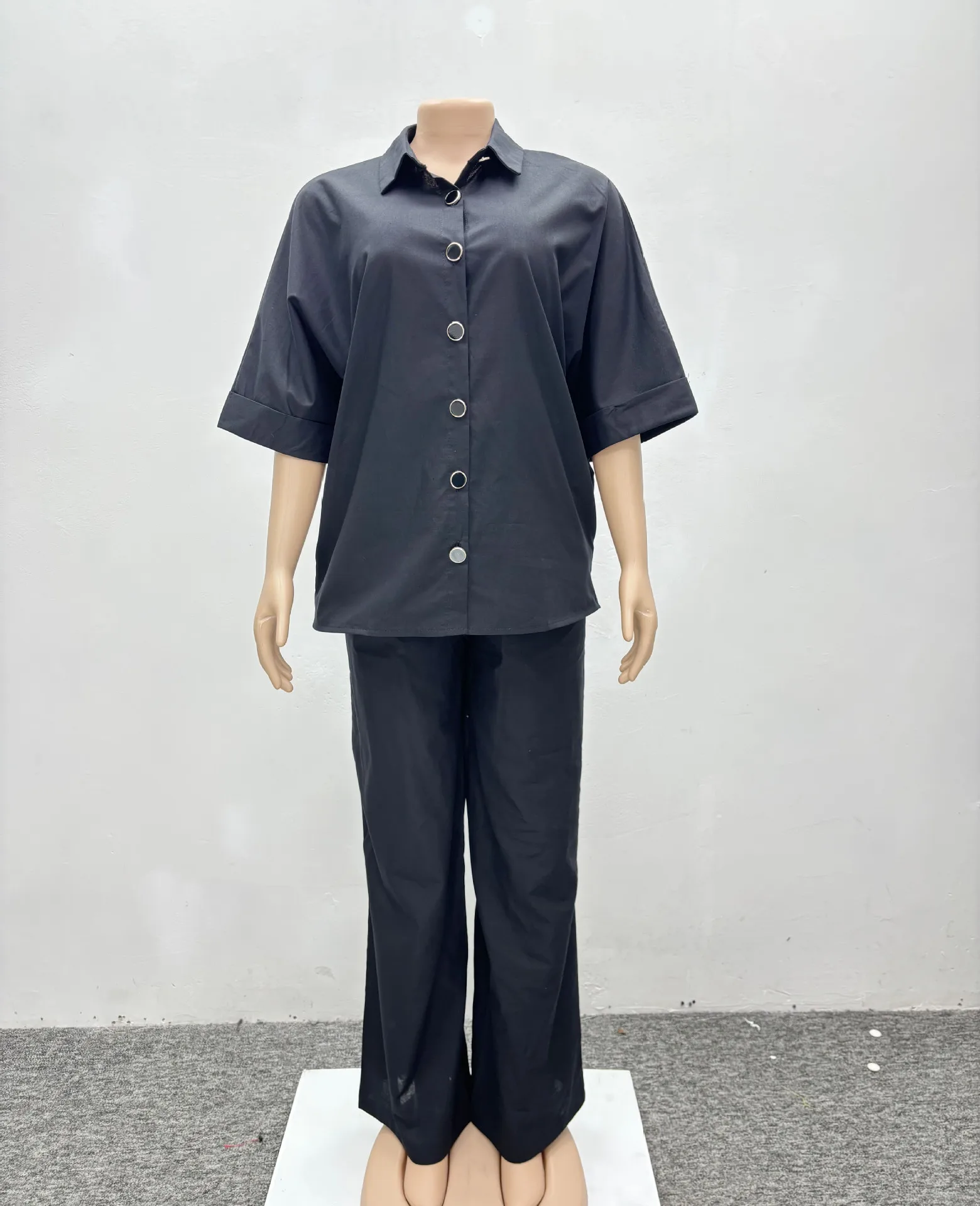 Moda primavera e verão novo terno camisa casual calças de perna larga temperamento de duas peças roupas femininas