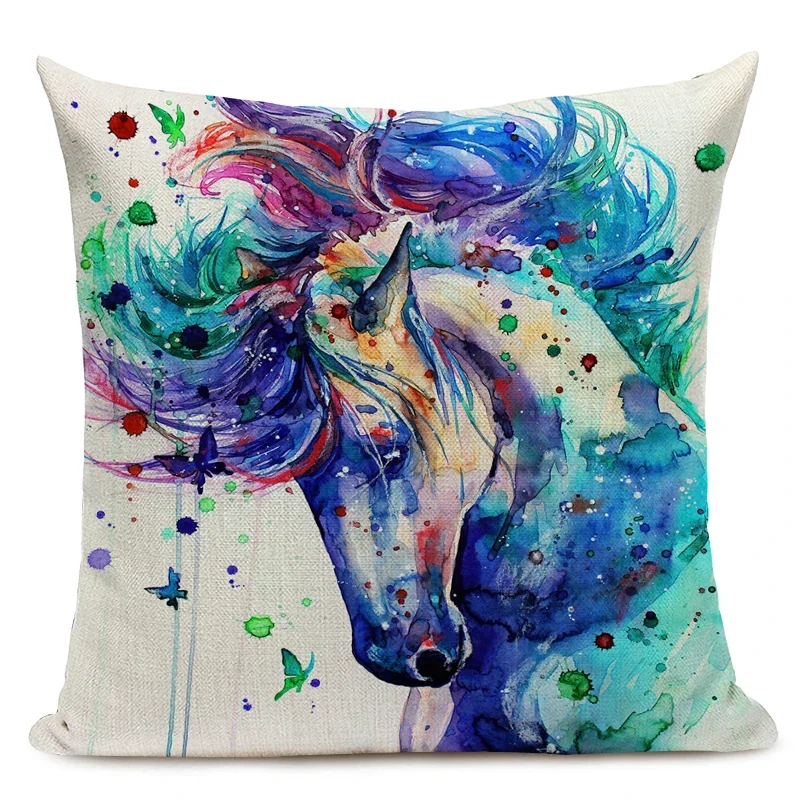 Nordic Animal Print Pillowcase Watercolor Horse Cushion Cover Sofa Decorative Throw Pillow Covers for Home Decor