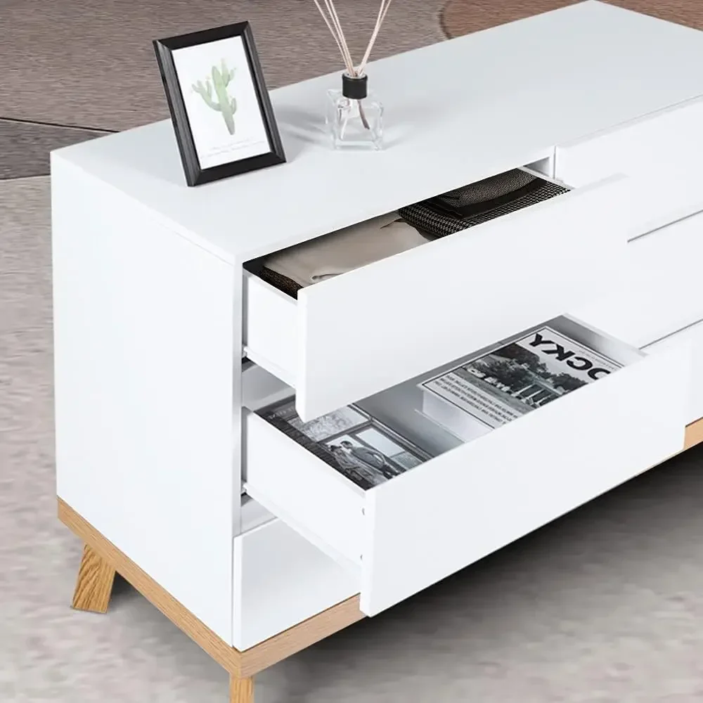 خزانة بيضاء لغرفة النوم مكونة من 6 أدراج وخزانة ذات أدراج وخزانة تخزين كبيرة وخزانة خشبية لغرفة النوم (أبيض) #4