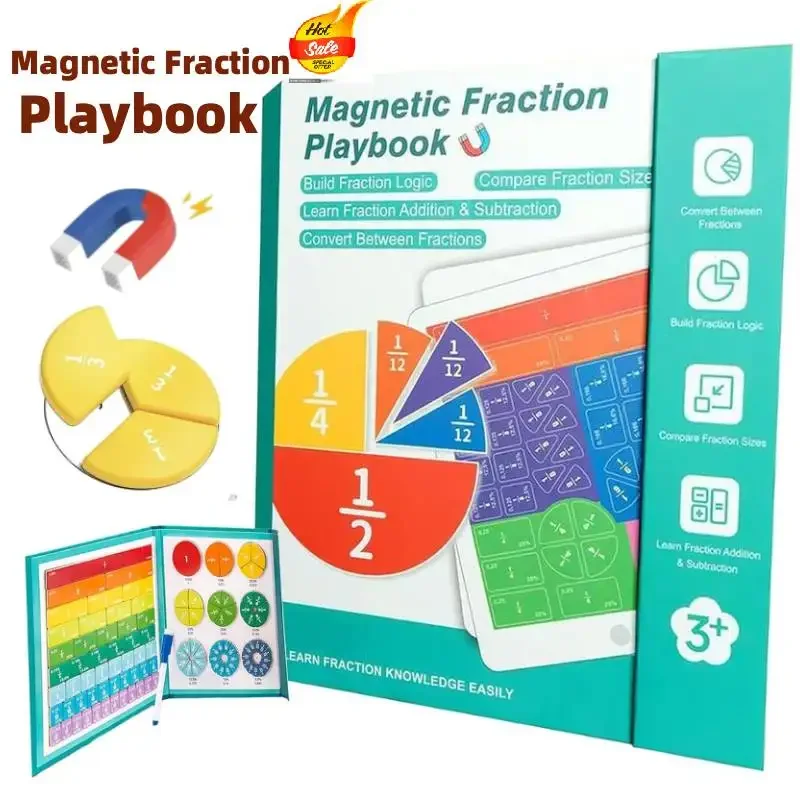 Magnetic Fraction Playbook,Magnetic Fraction Educational Puzzle Fraction Tiles & Circles, Equip Magnetic Score Disk Demonstrator