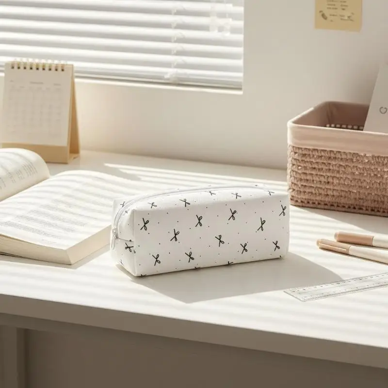 Ästhetisches Polka-Dot-Federmäppchen mit großer Kapazität und weicher Oberfläche für Studenten, Schule, Arbeit und Reisen – Detail 5