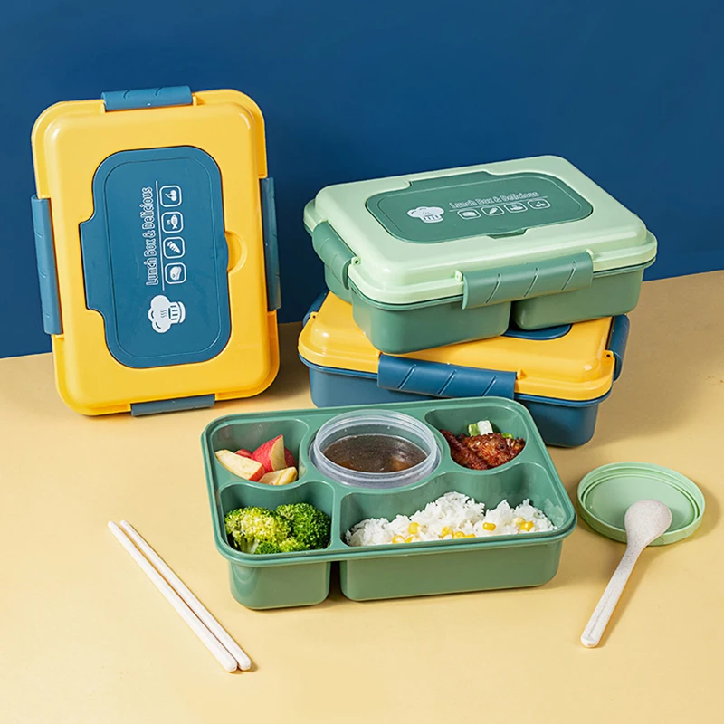 4/5 Compartment Lunch Box with Small Bowl Bento Box Leakproof Students Office Worker Microwae Heating Portable Lunch Boxes