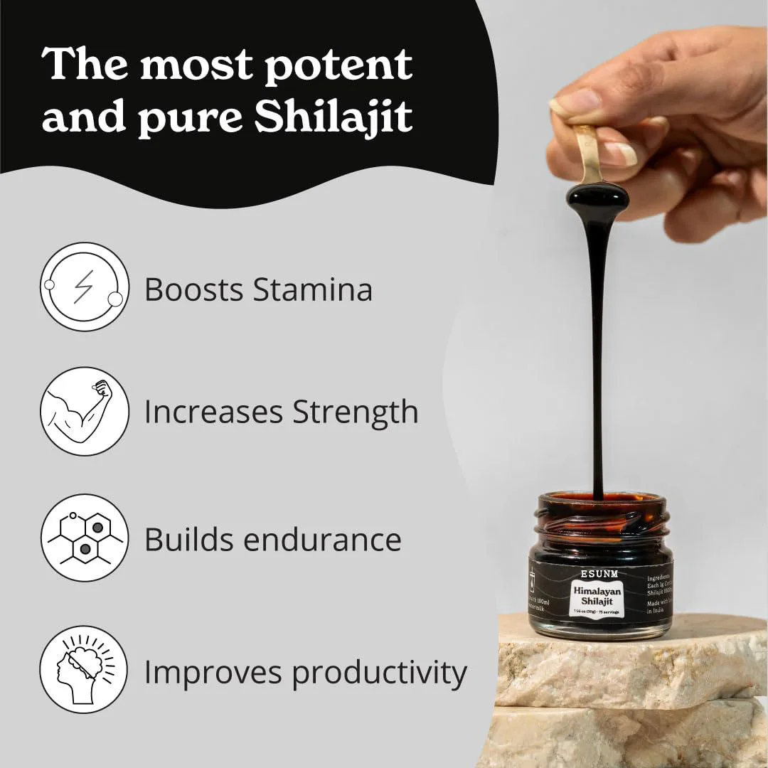 Shilajit resin enhances strength, energy, endurance, enhances endurance, enhances immunity, and provides antioxidant properties