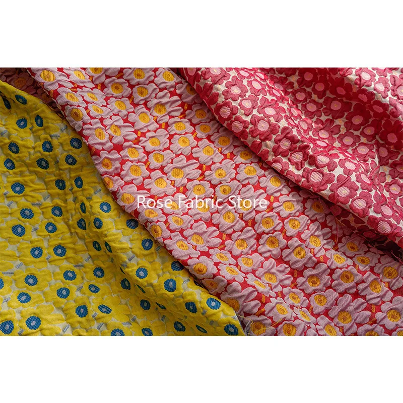 1 Meter Bright Little Flowers Embossed Yarn Dyed Jacquard Fabric Spring Autumn Women's Soft Bubble Dress Diy Sewing Fabric