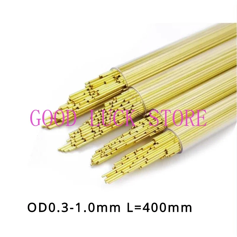 100pcs  Brass Tube OD0.3-1.0mm L=400mm Electrical Discharge Piercing Brass Electrode Pipe, Single Hole Drill EDM Tube