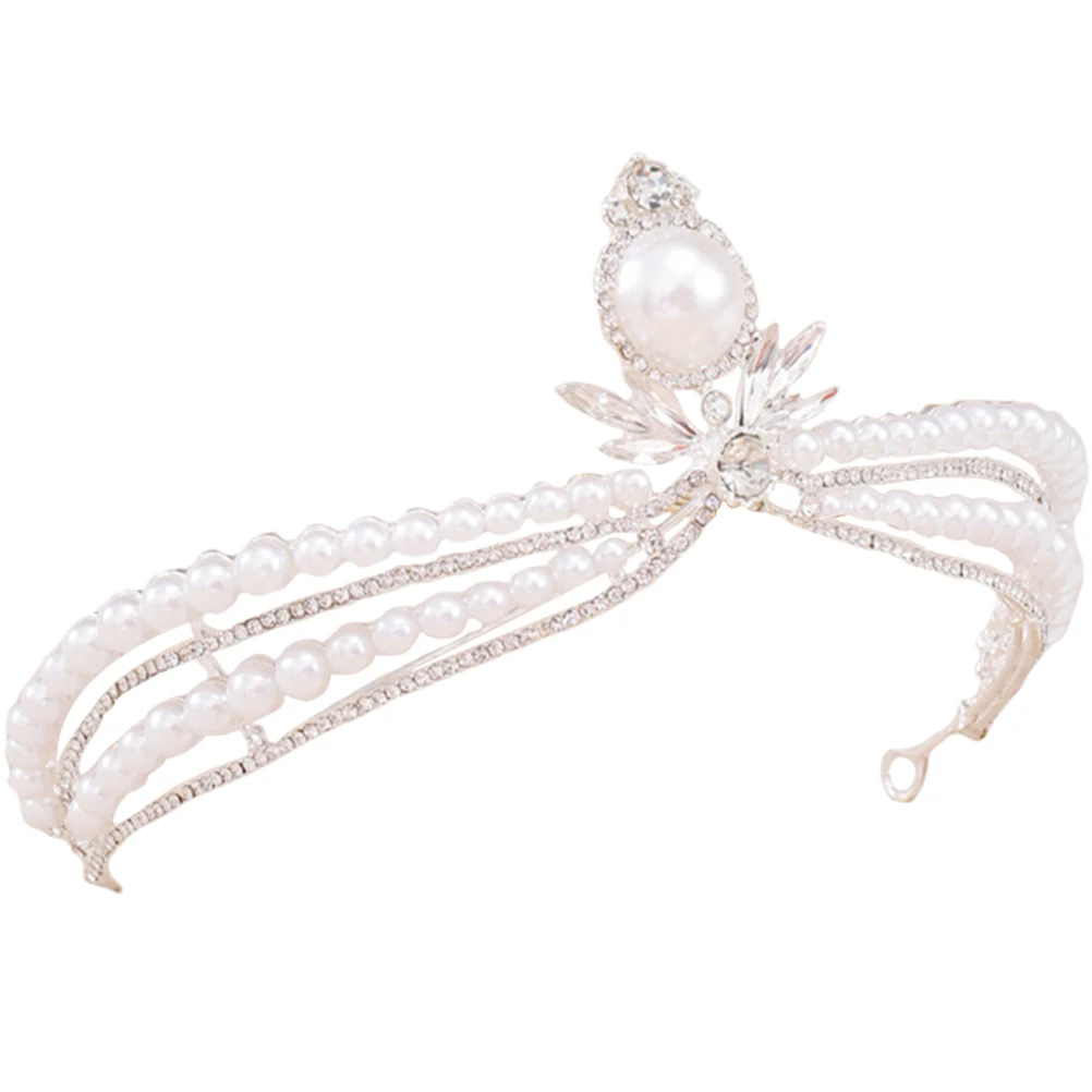 

Baroque Crown Hair Accessories Rhinestone Pearl Crown Birthday Headwear Wedding Decorative Headdress Girls Bridal Vintage