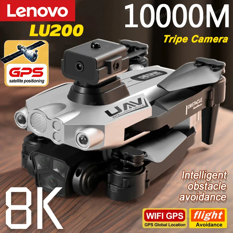 Lenovo LU200 Pro RC Drone 8K GPS HD Aerial Photography Triple-camera Omnidirectional Obstacle Avoidance Brushless Drone 10000m