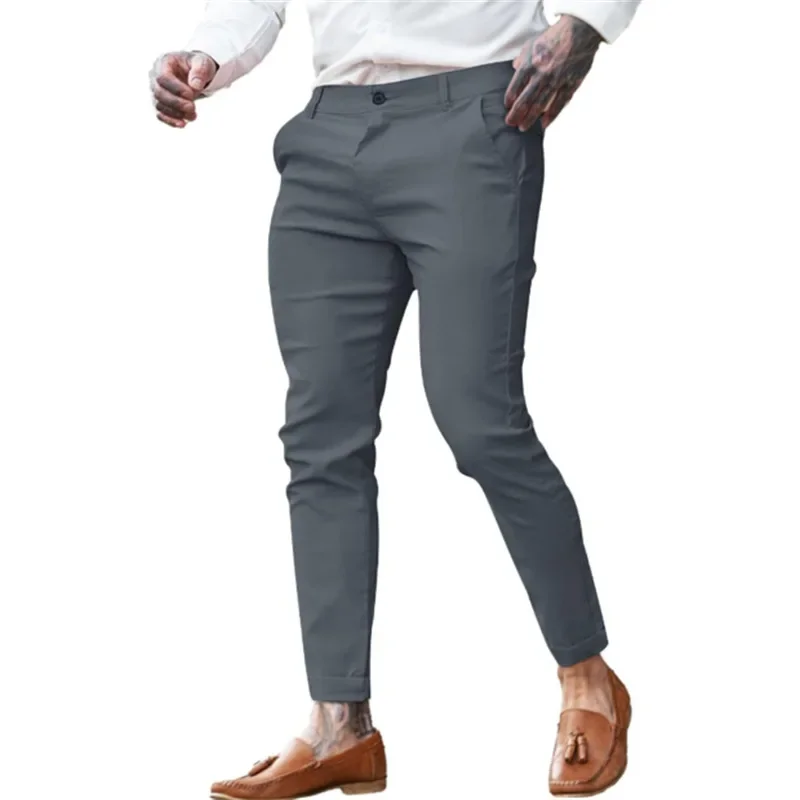 Pantaloni skinny a matita slim da strada per giovani alla moda elasticizzati in cotone twill da uomo