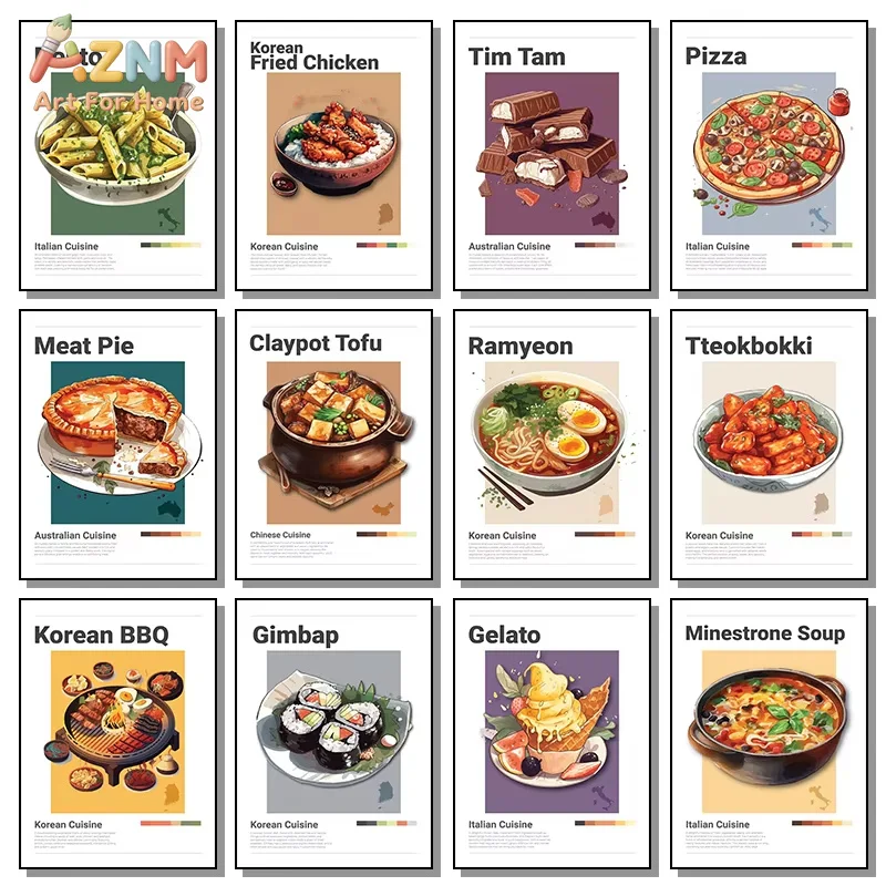 1PC Minimalist Korean Australian Italy Food Poster Nordic Meat Pie Pizza Canvas Painting Wall Art for Restaurant Home Decor