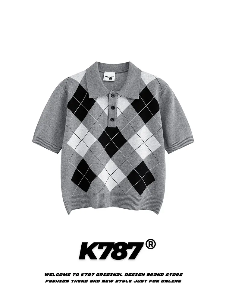 

K787 Spicy Girl Commute ort Sve Women's irt Diamond Pattern Regular Fit Summer T-irt Casual Sle Korean Version