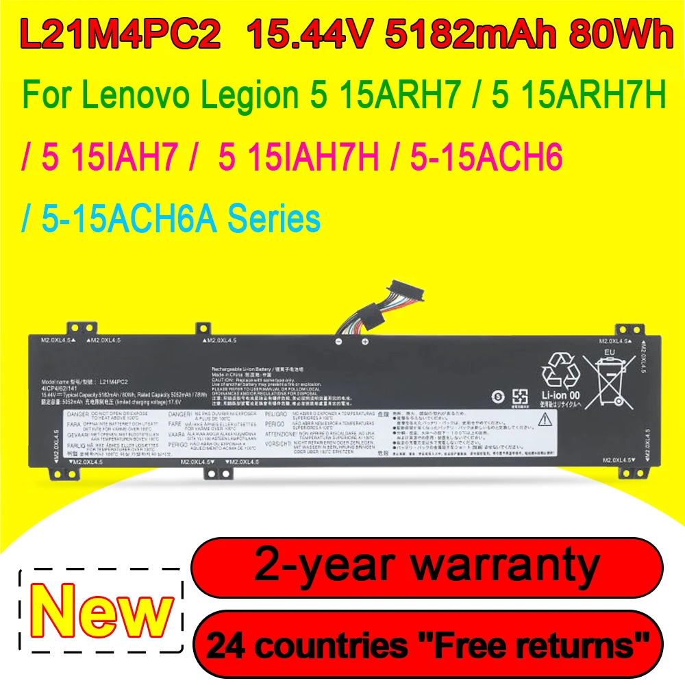 

L21M4PC2 L21C4PC1 Laptop Battery For Lenovo Legion 5 15ARH7 15ARH7H 15IAH7 15ACH6,5 Pro 16ARH7 16IAH7 16ACH6 16ITH6 15.44V 80Wh