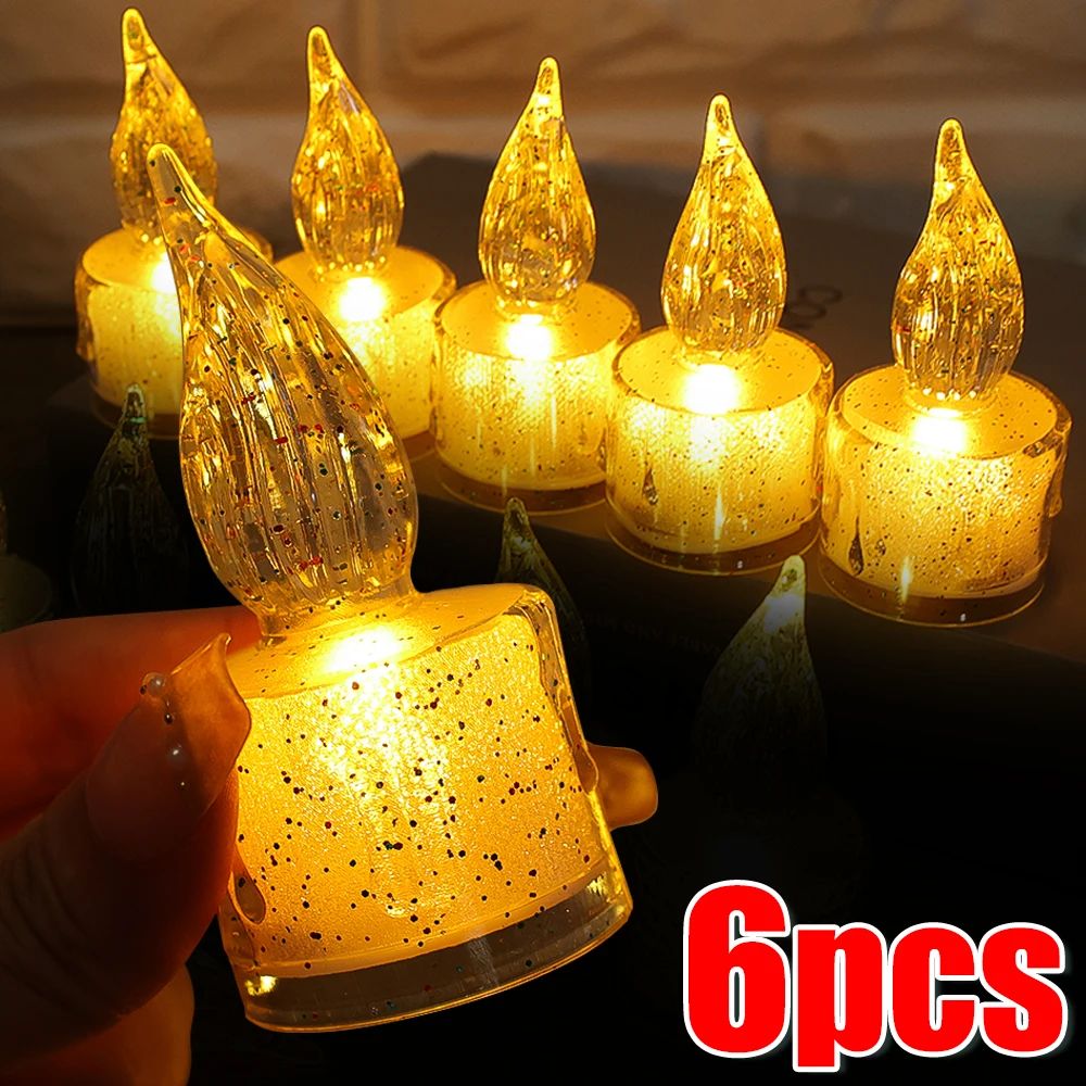 Led Candle Light Flameless Battery Electronic Acrylic Lights Creative Crystal Wishing Tea Lamp Warm Wedding Christmas Decoration