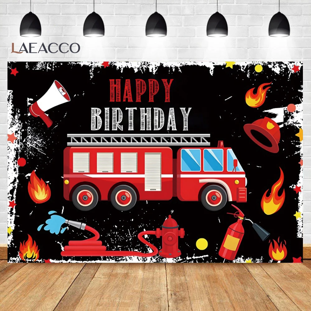 Tema Firetruck sfondo di compleanno per bambini pompiere Hero Boy Party Decor Baby Shower nome sfondo fotografico personalizzato