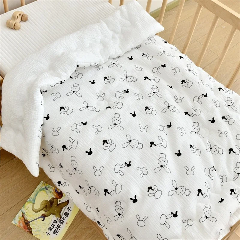 Dropshipping Korean Cream Baby Quilt Pure Muslin Cotton Blanket Baby Four Seasons Warm Soft Swaddle Wrapped Bedding Quilt