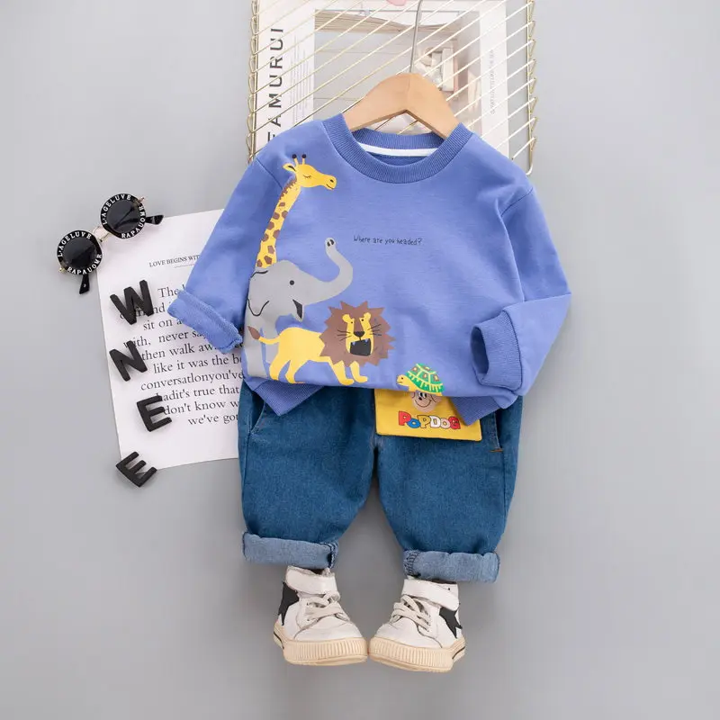 Primavera bambini ragazzi vestiti Casual bambini animali del fumetto t-shirt pantaloni 2 pz/set cotone infantile abbigliamento bambini moda tuta