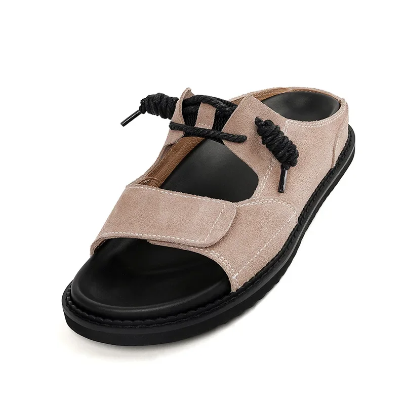 

Летние повседневные сандалии из коровьей замши, верхняя одежда на плоской подошве, простая обувь, летние тапочки, женская обувь на плоской подошве, женская пляжная обувь