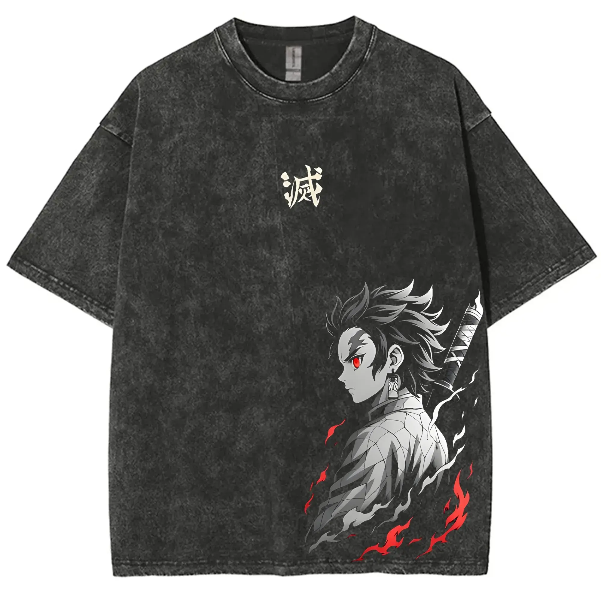 

Уличная футболка Demon Slayer, винтажная стираная футболка с рисунком для мужчин и женщин, хлопковая футболка с коротким рукавом в стиле аниме, повседневные топы, одежда Y2k