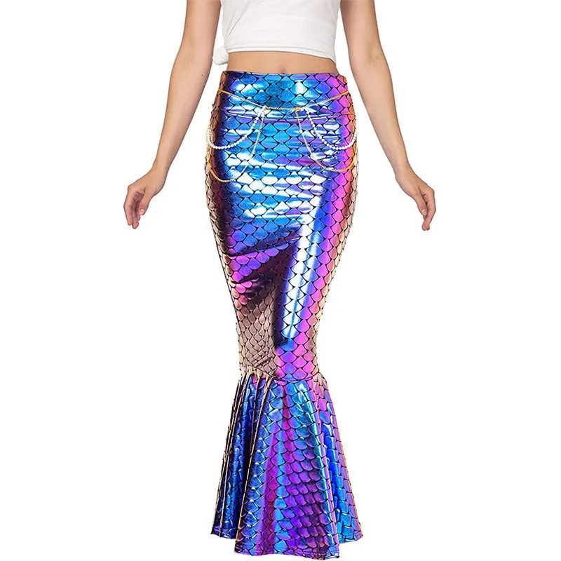 

New Women's Halloween Cosplay Mermaid Princess Skirt Shiny Sequin Half-length Gown Role-playing Costume Summer Fashion