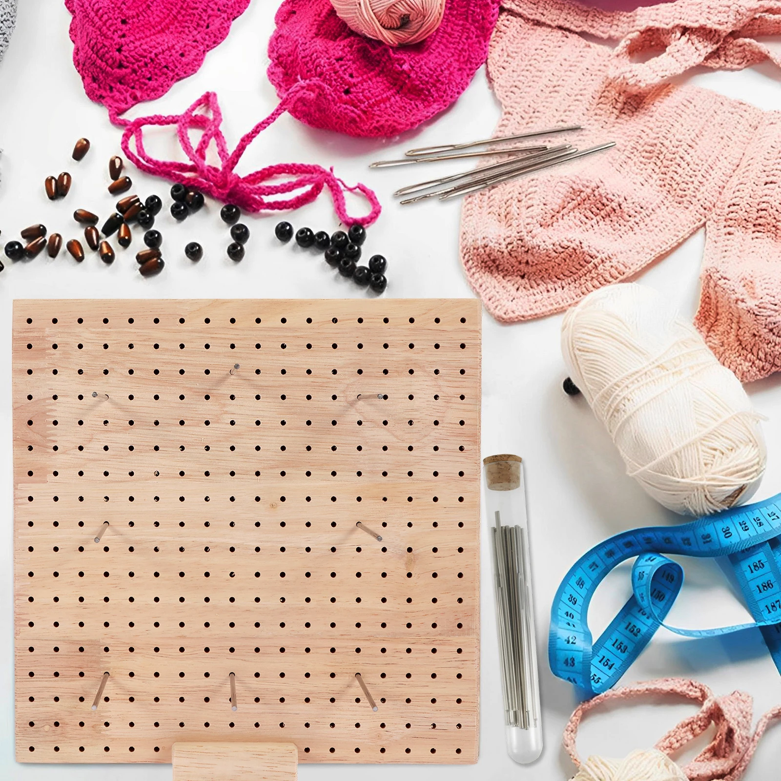 Wood Crochet Blocking Board Kit Handcrafted Knitting Blocking With Rod Pins For Knitting Granny Squares Crochet Board Crafting