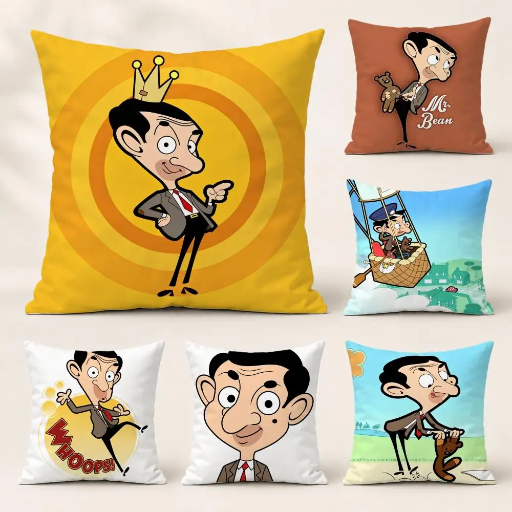 Cartoon M-Mr. Bean Cushion Cover Washable Soft Thick Cushion Cover Decorative Pillowcase for Sofa Living Room Home