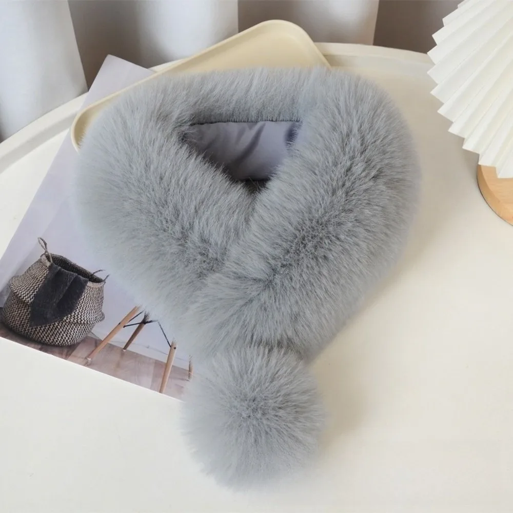 

Fashion Thickened Plush Scarf Magnetic Keep Warm Cross Neck Warmer Solid Color Neck Wrap Imitation Fur Scarf Ladies