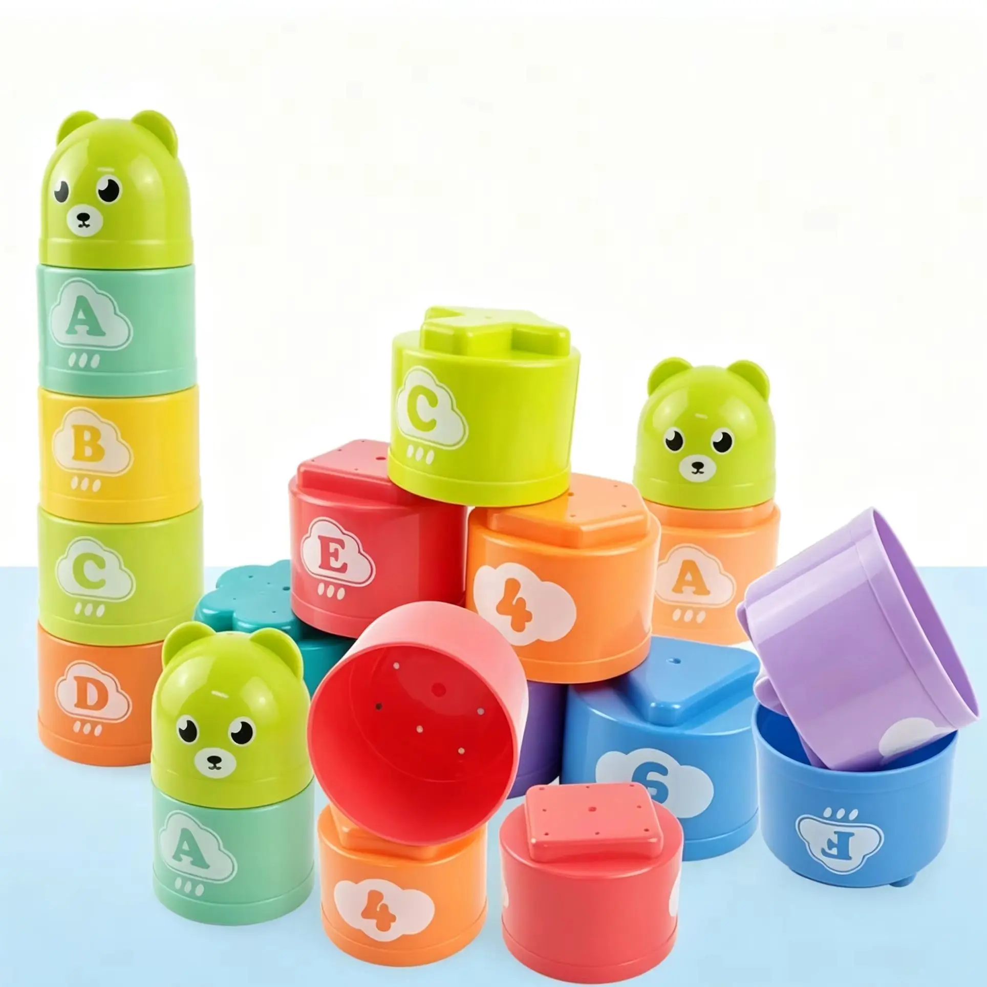 Rainbow Foldable Stacking Cups Early Educational Toy Color Sorting Hand Speed Training Competition Puzzle Birthday Gift